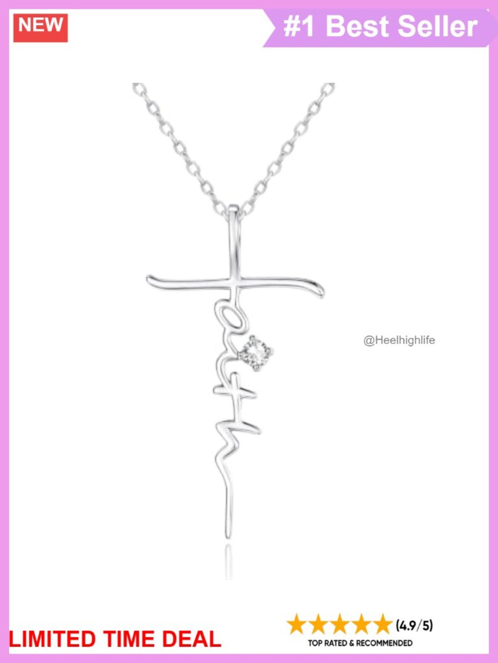 White Gold Plated Faith Cross Pendant Necklace Cubic Zirconia Christian Gift